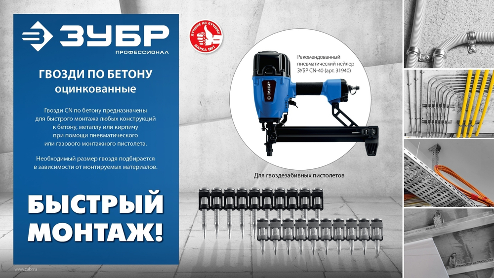 ЗУБР CN 17 х 2.7 мм, гвозди по бетону оцинкованные, 1000 шт (305388-17)