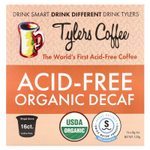 Tylers Coffees, Бескислотный органический кофе без кофеина, 16 порционных кофейных капсул, по 8 г