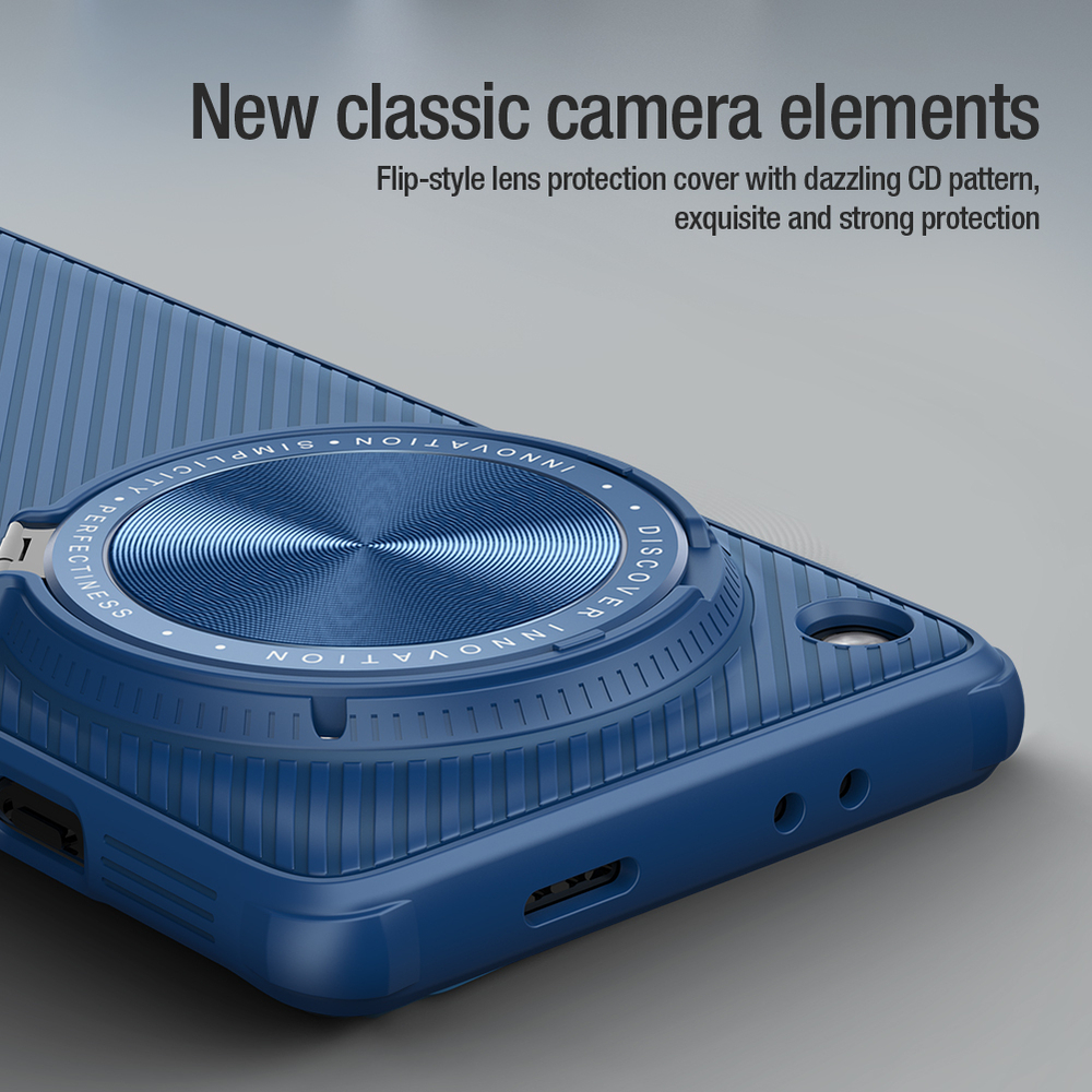 Чехол синего цвета с металлической откидной крышкой для камеры на OPPO Find X7 Ultra от Nillkin, серия CamShield Prop Case