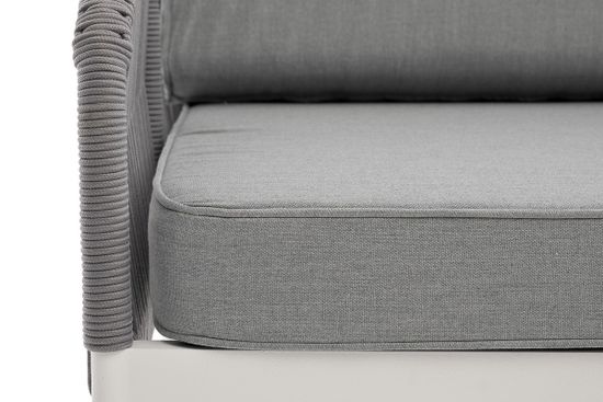 "Канны" правый модуль плетеный из роупа, каркас алюминий белый шагрень, роуп светло-серый круглый, ткань светло-серая