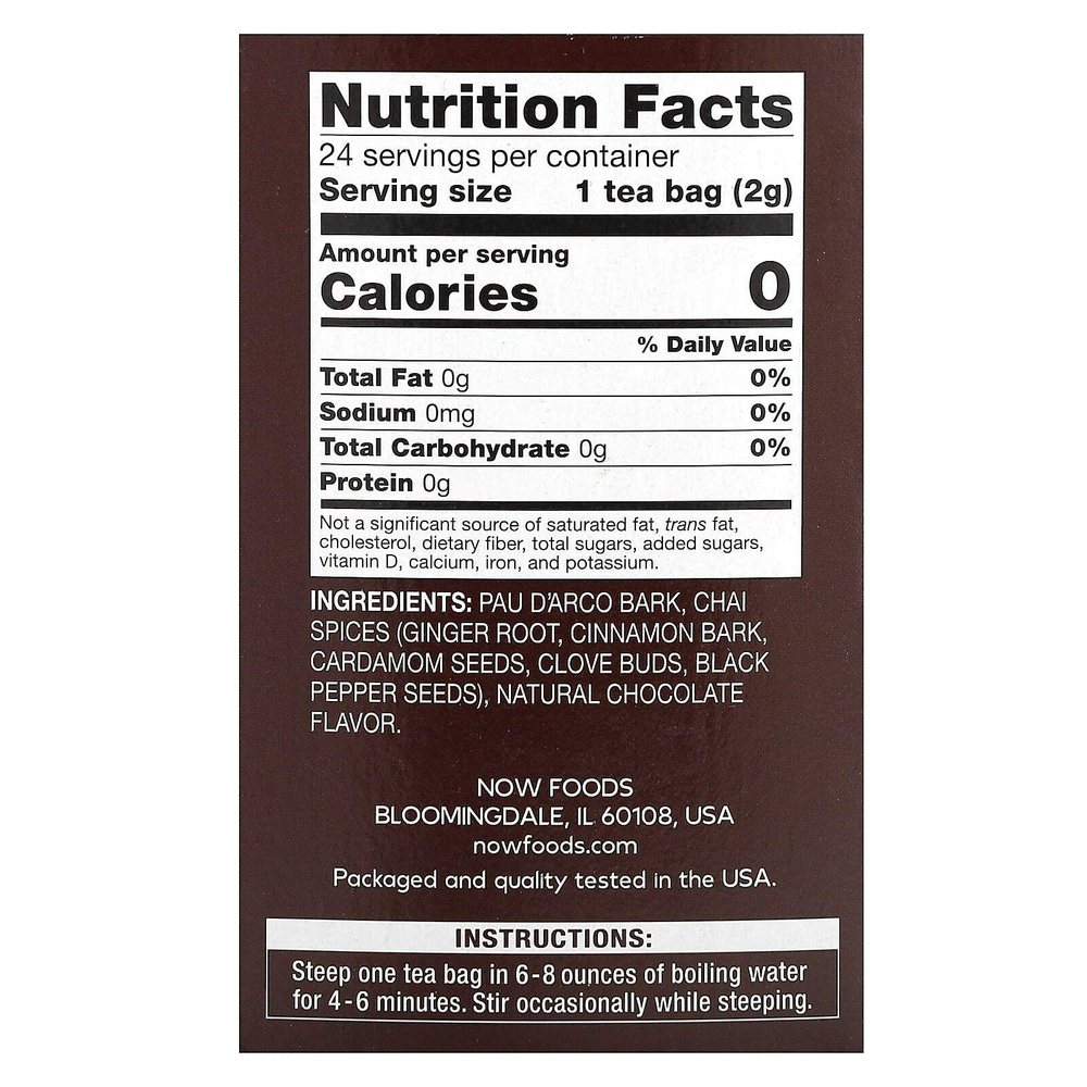 NOW Foods, чай кора муравьиного дерева, без кофеина, 24 чайных пакетика, 48 г (1,7 унции)