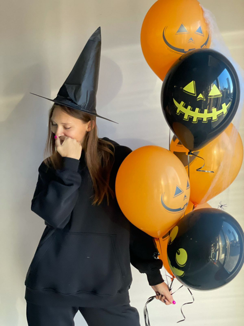 BB 14" Шар с рисунком Тыква черн/оранжевый