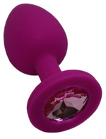 Средняя фиолетовая пробка с розовым кристаллом ONJOY Silicone Collection (Цвет: фиолетовый с розовым)