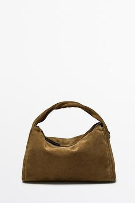 Massimo Dutti Сумка через плечо из натуральной замши, серо-коричневый
