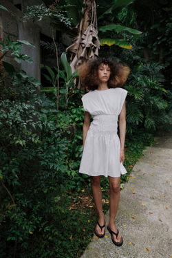 ZARA КОМБИНИРОВАННОЕ ПЛАТЬЕ ИЗ ПОПЛИНА, БЕЛЫЙ