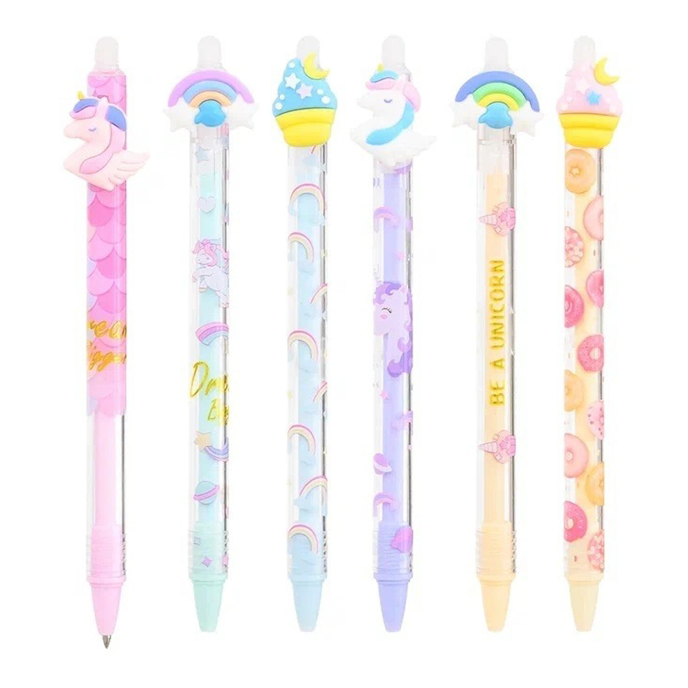 Ручка гелевая, пиши-стирай, автоматическая, Basir, синие чернила, серия "Единорог", цветной корпус с фигуркой, 36 шт