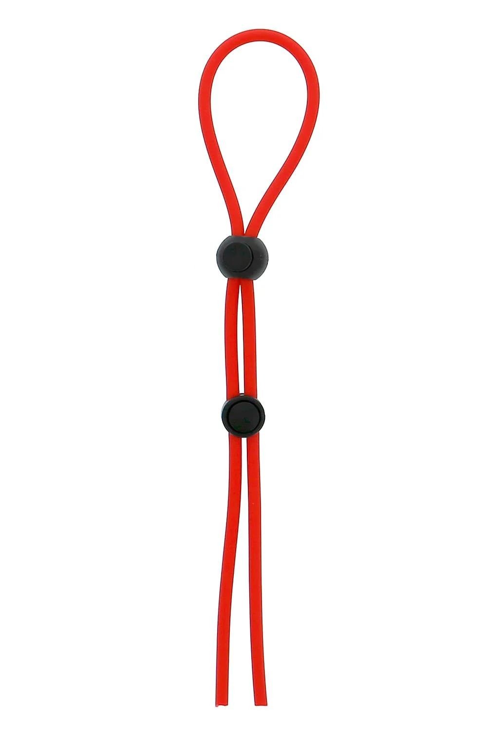 Красное лассо на пенис с двумя бусинами Stretchy Lasso Cage