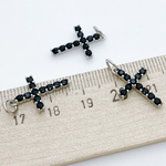 Подвеска Крест, цвет серебро, черные фианиты, размер 18*12 мм, цена за 1 шт