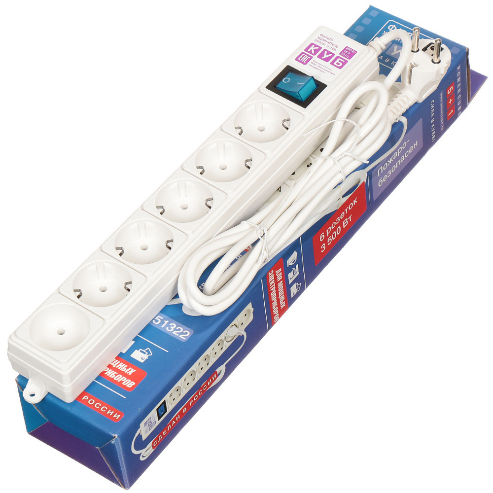 Сетевой фильтр 6 гн, 1.9 м, с/з, 3.5 кВт, Power Cube, SPG(5+1)-16B-1,9М