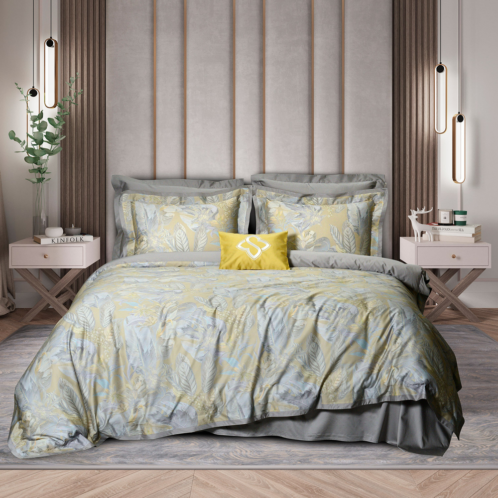 Постельное белье 2 спальное евро Sharmes Paradise серое/золотое