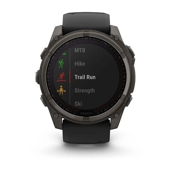 Умные часы Garmin Fenix 8, 51 мм, Solar, Sapphire титановый угольно-серый с DLC-покрытием и черным ремешком