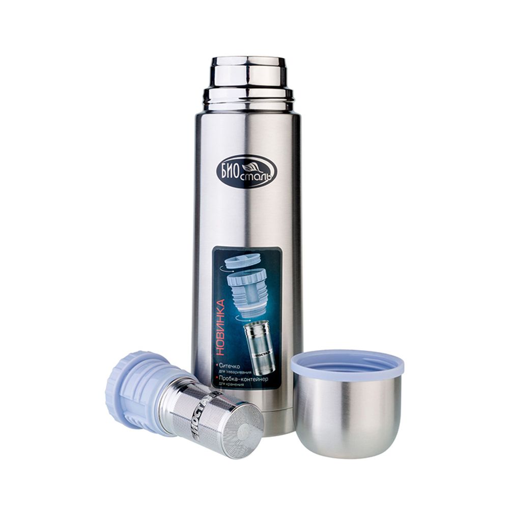 Термос &quot;Биосталь&quot; с узкой горловиной и пробкой с ситечком, 0,75 л /12/