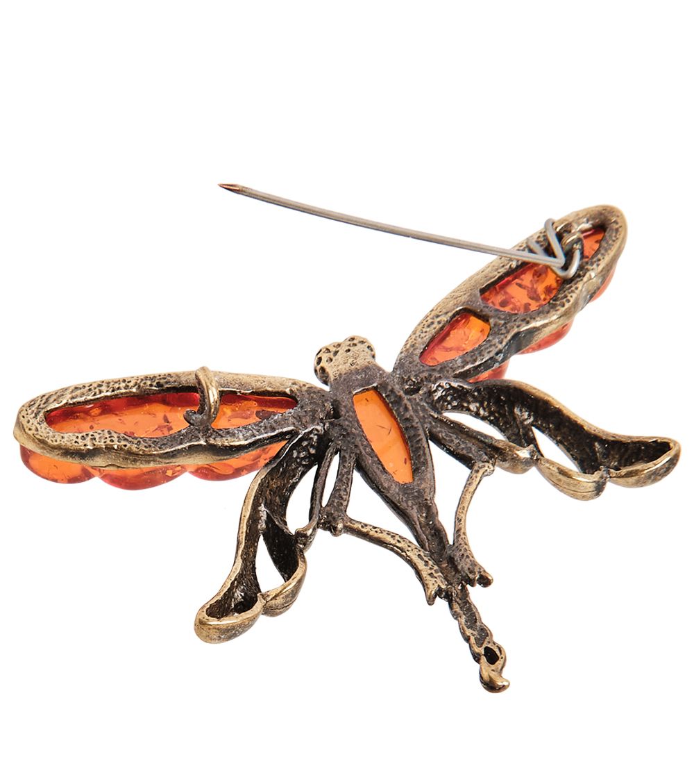 AM-2235 Брошь «Стрекоза Лучик» (латунь, янтарь)