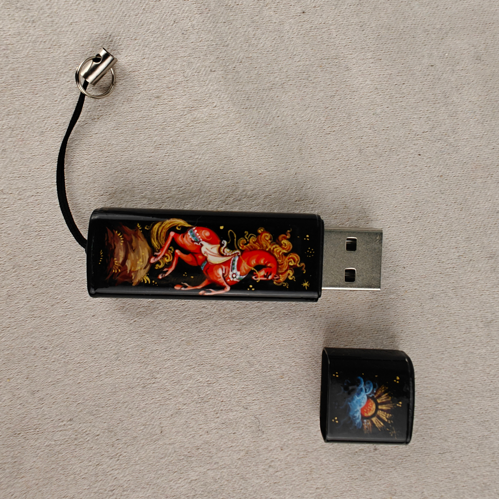 Флешка USB в футляре с ручной росписью "Сказочный конь"
