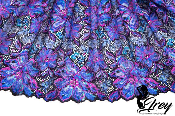 03-242 ОПТ Кружево эластичное 23 см, Pandora, т.синий/ультрамарин/лиловый
