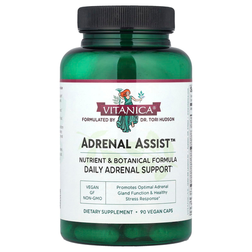 Vitanica, Adrenal Assist, средство для профилактики заболеваний надпочечников, 90 вегетарианских капсул