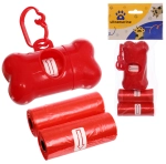 Контейнер с 3 упаковками пакетов для уборки за собакой с карабином, цвет красный (3*15шт)