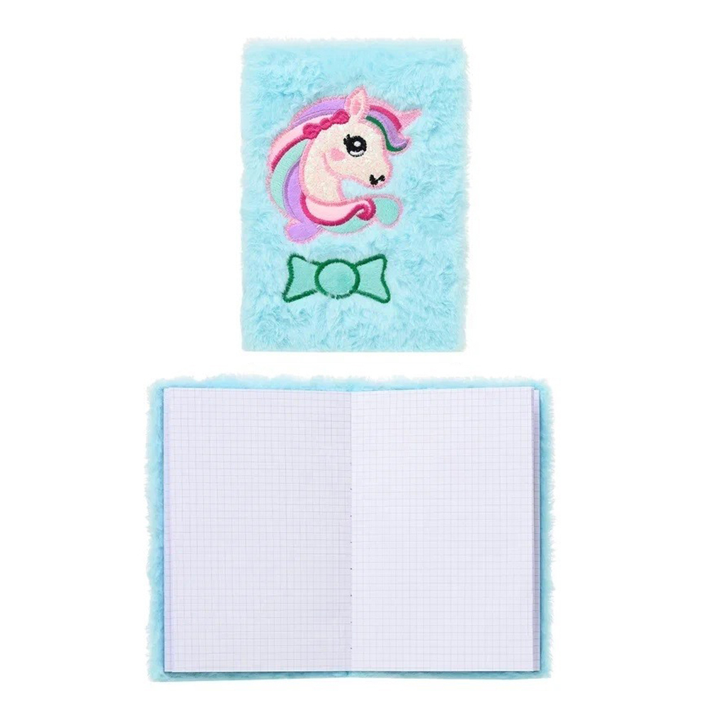 Блокнот детский Basir, формат А5, серия "Единорог", переплет меховой, 21*14.5 см, 80 листов, 2 цвета ассорти