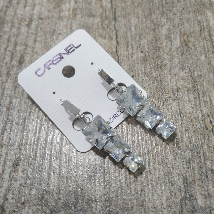 Серьги на англ.заст (квадрат) Cubic Zirconia подвеска 3 квадрата на уменьшение цвет прозрачный металл серебристый