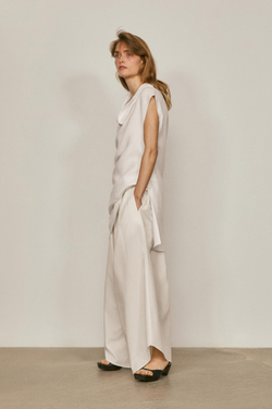 Massimo Dutti Блузка из 100% льна с асимметричным драпированным воротником - Limited Edition, белый