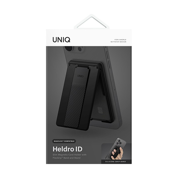 Магнитный картхолдер Uniq Heldro ID Magnetic cardholder with Grip-Band and Stand черный (HELIDCH-BLACK)