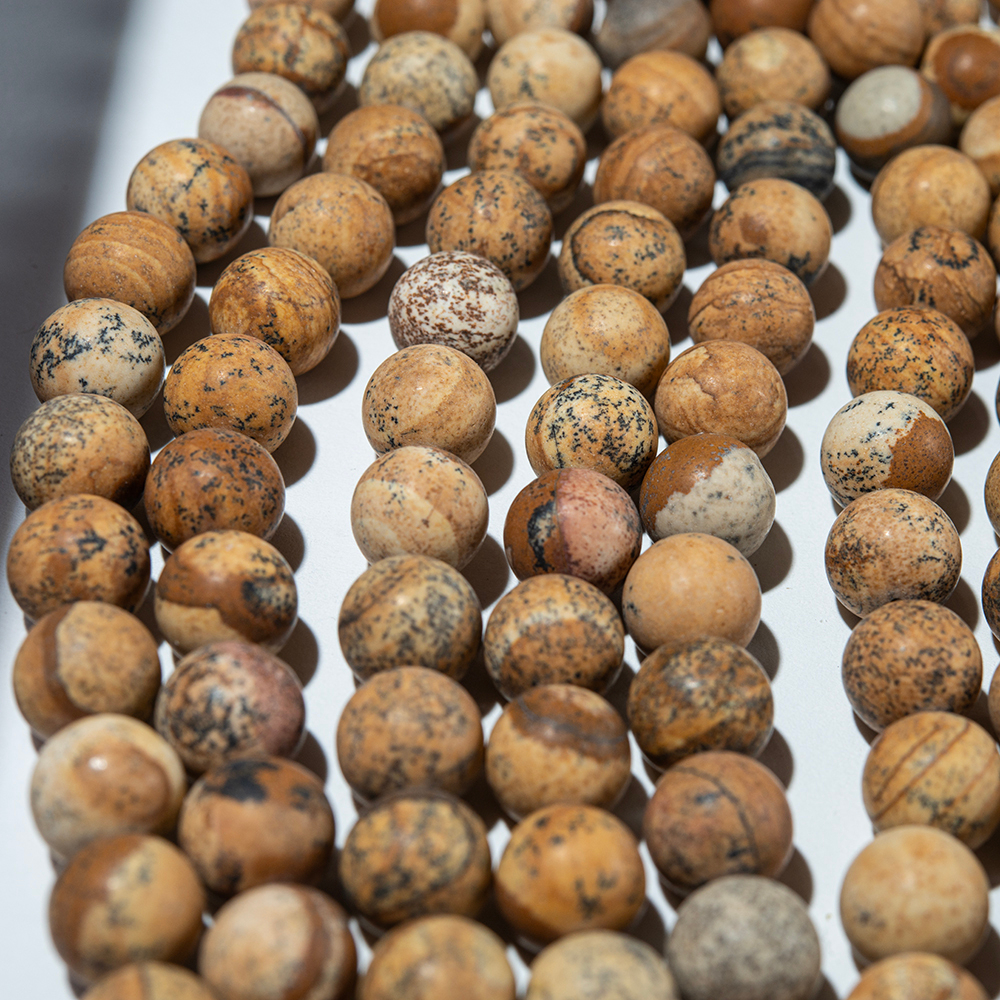 Известняк окварцованный (пейзажная яшма) натуральный сатиновый, 10,7мм, шар