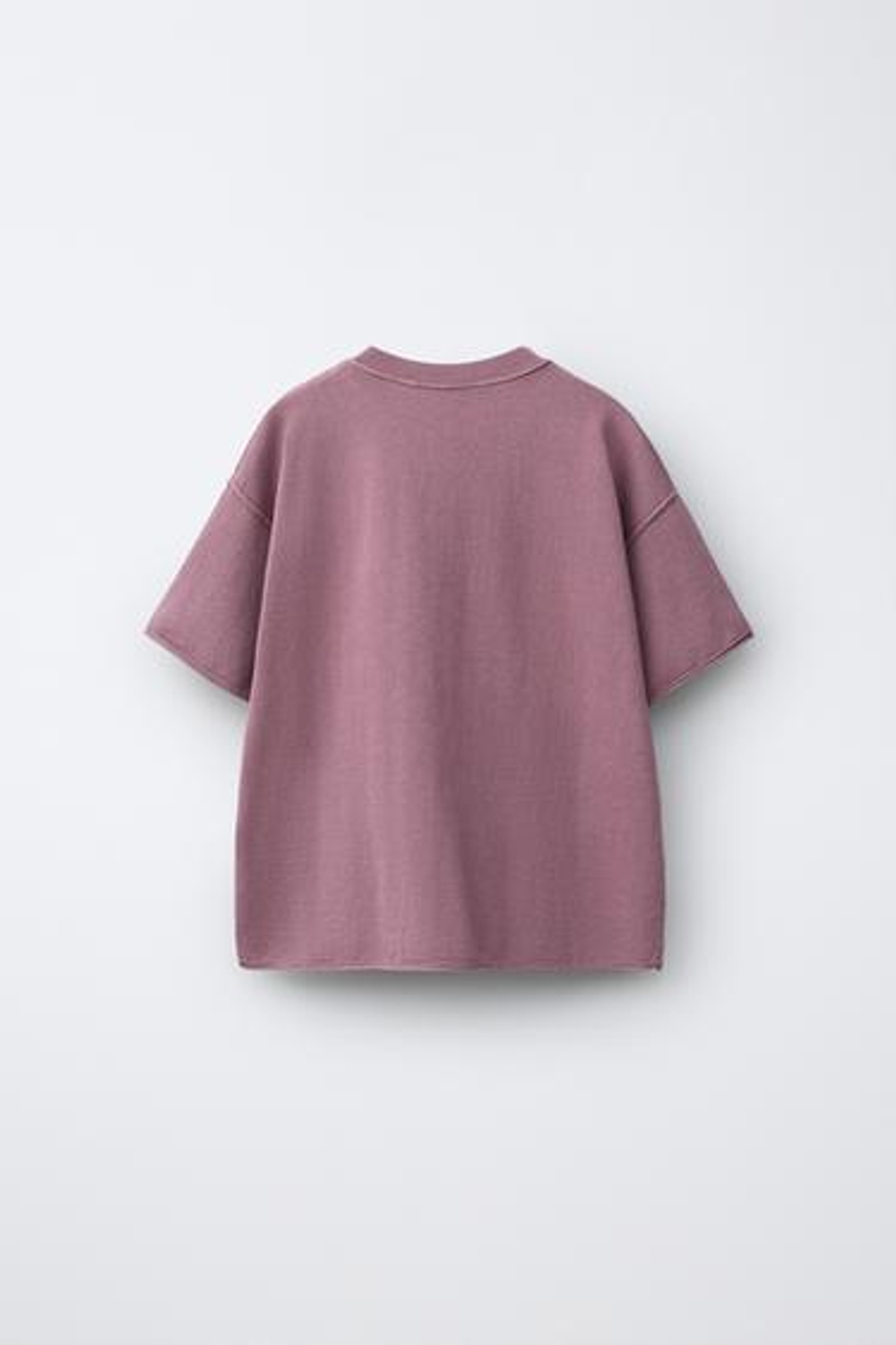 ZARА ФУТБОЛКА ИЗ ТРИКОТАЖА С ЭФФЕКТОМ ПОТЕРТОСТИ, ПЫЛЬНЫЙ РОЗОВЫЙ