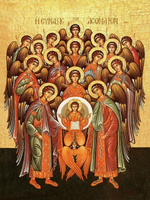 Икона под старину А5. Дерево, холст (Ангелы)