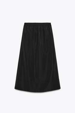 ZARA ЮБКА-МИДИ С ЭФФЕКТОМ ТЕХНИЧЕСКОЙ ТКАНИ ZW COLLECTION, ЧЕРНЫЙ