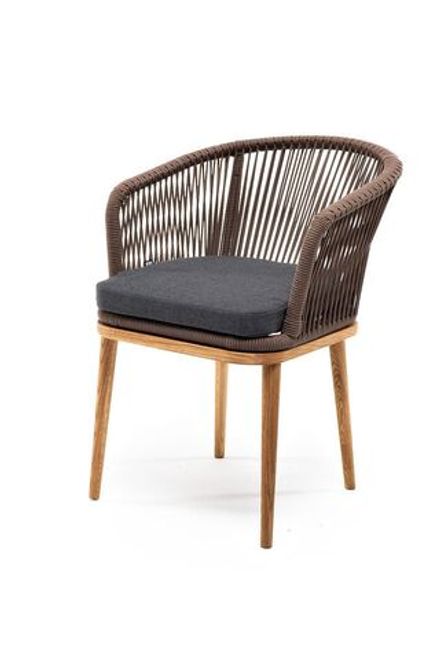 "Марсель" стул плетеный из роупа, основание дуб, роуп коричневый круглый, ткань темно-серая 019