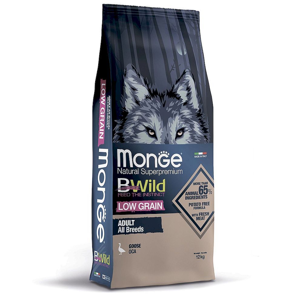 Monge Dog BWild LOW GRAIN корм из мяса гуся для взрослых собак всех пород 12кг