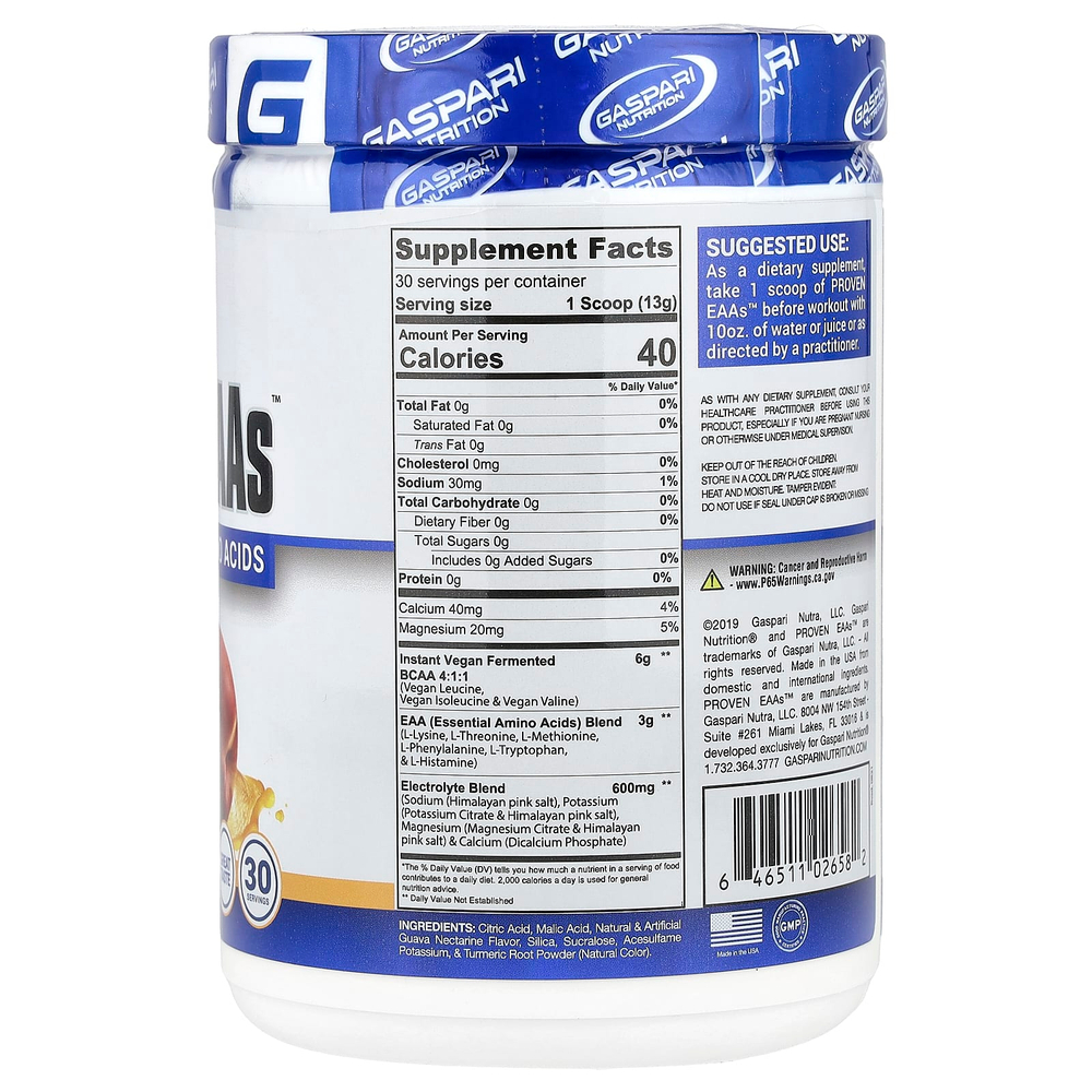 Gaspari Nutrition, Proven EAAs™ с 9 незаменимыми аминокислотами, со вкусом гуавы и нектарина, 390 г (13,75 унции)