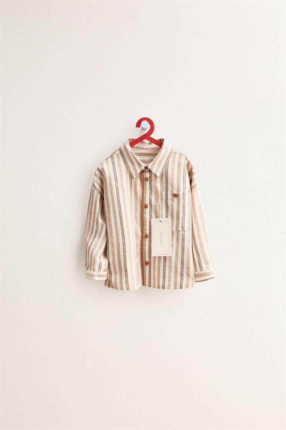 ZARA TIMELESS - РУБАШКА В ПОЛОСКУ С КАРМАНОМ, ОРАНЖЕВЫЙ