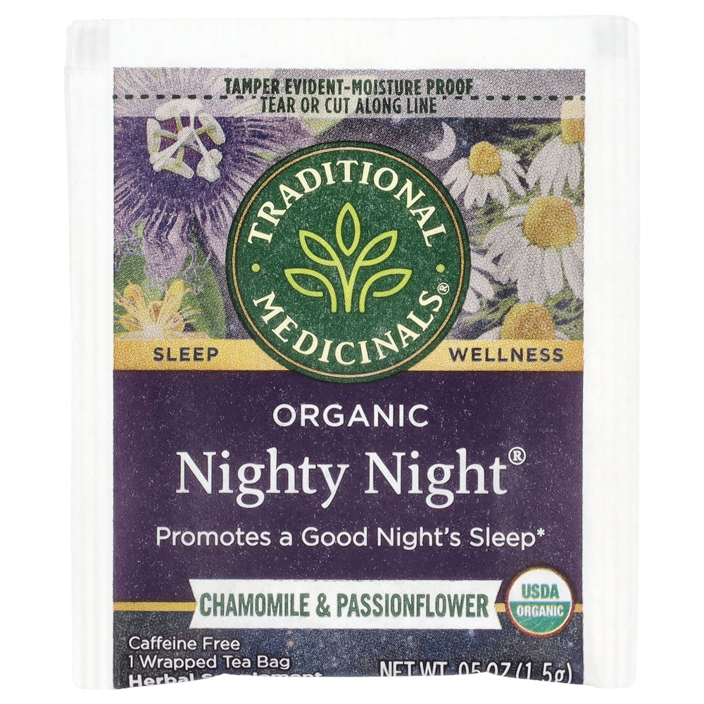 Traditional Medicinals, Organic Nighty Night®, ромашка и пассифлора, без кофеина, 16 чайных пакетиков, 24 г (0,85 унции)