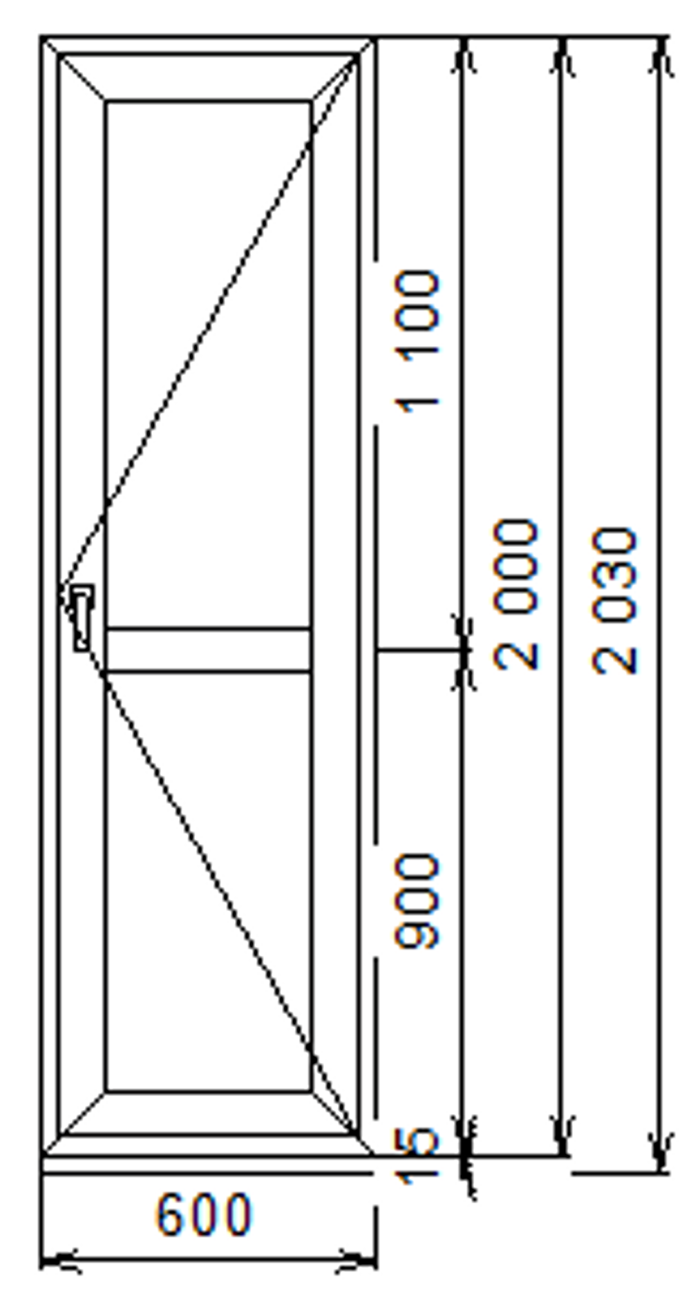 Дверь из ПВХ 2000 х 600 с импостом