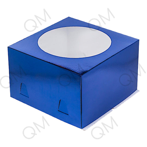 Коробка для торта с окном 280*280*180 мм синяя,