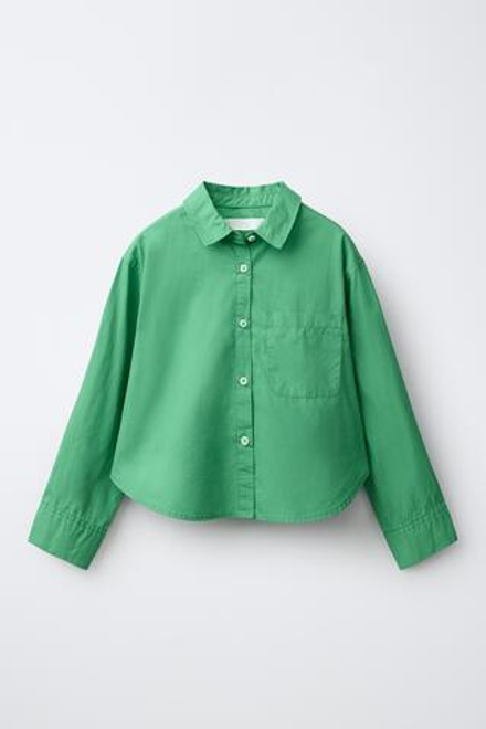 ZARA РУБАШКА ИЗ ПОПЛИНА, ЗЕЛЕНЫЙ