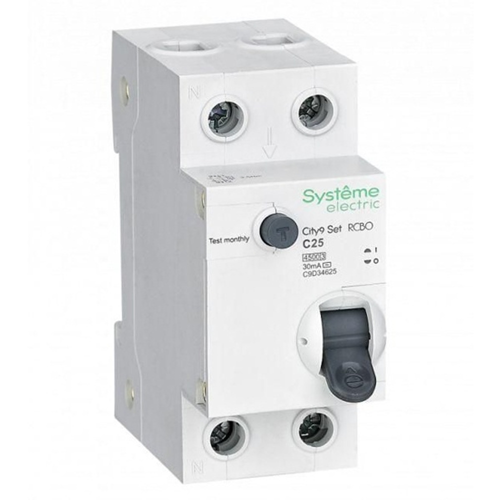 Дифференциальный автомат City9 Set электронный C25А 30мА тип АС 2П 4,5кА Systeme Electric (дифавтомат, АВДТ) C9D34625