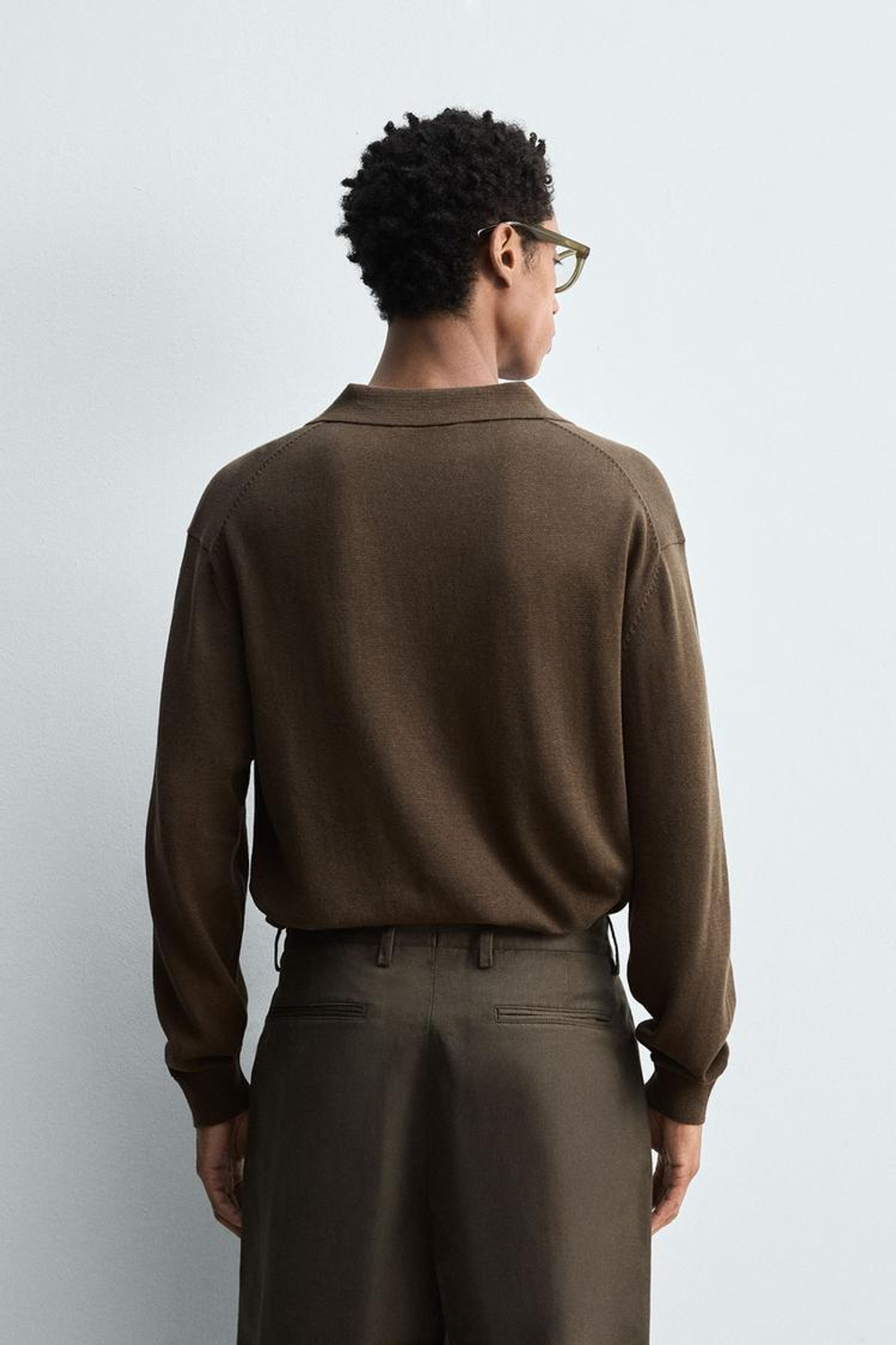 ZARA ТРИКОТАЖНОЕ ПОЛО, ЧЕРНЫЙ-КОРИЧНЕВЫЙ