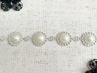 Тесьма жемчуг стразы, молочный. ш. 2,2 см.