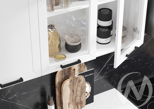 Кухня Монако 1;6м (белый/белый снег софт; графит софт/антарес) Компоновка №1