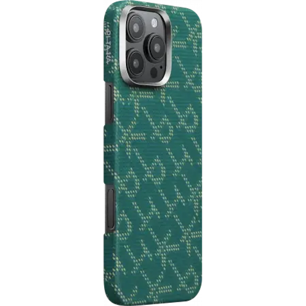 Чехол Pitaka для iPhone 16 Pro Max Monogram PTK Tactile Woven, Зелено-золотой (KI1601PTKP)