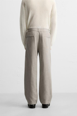 ZARA БРЮКИ REGULAR FIT ИЗ ТКАНИ С ТЕКСТУРОЙ, СЕРО-КОРИЧНЕВЫЙ