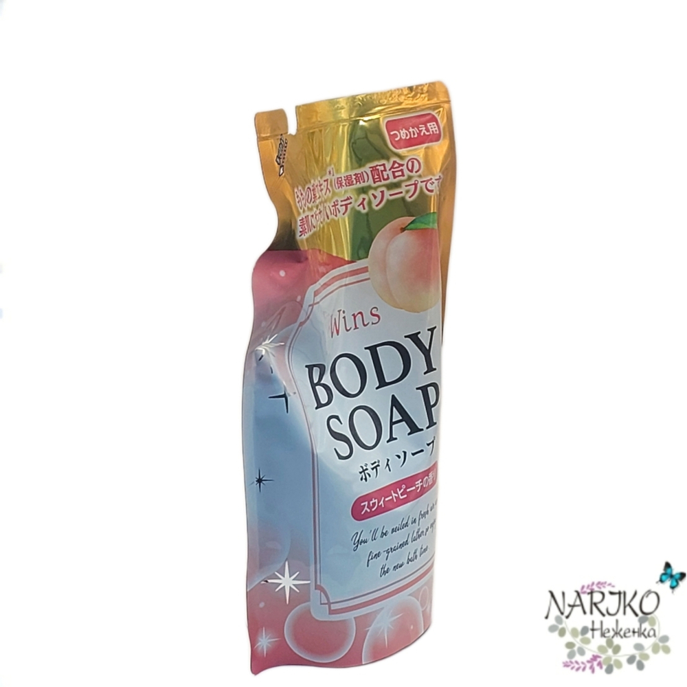 Крем-мыло для тела с экстрактом листьев персика и богатым ароматом NIHON Wins Body Soap peach, мягкая упаковка 340 гр.