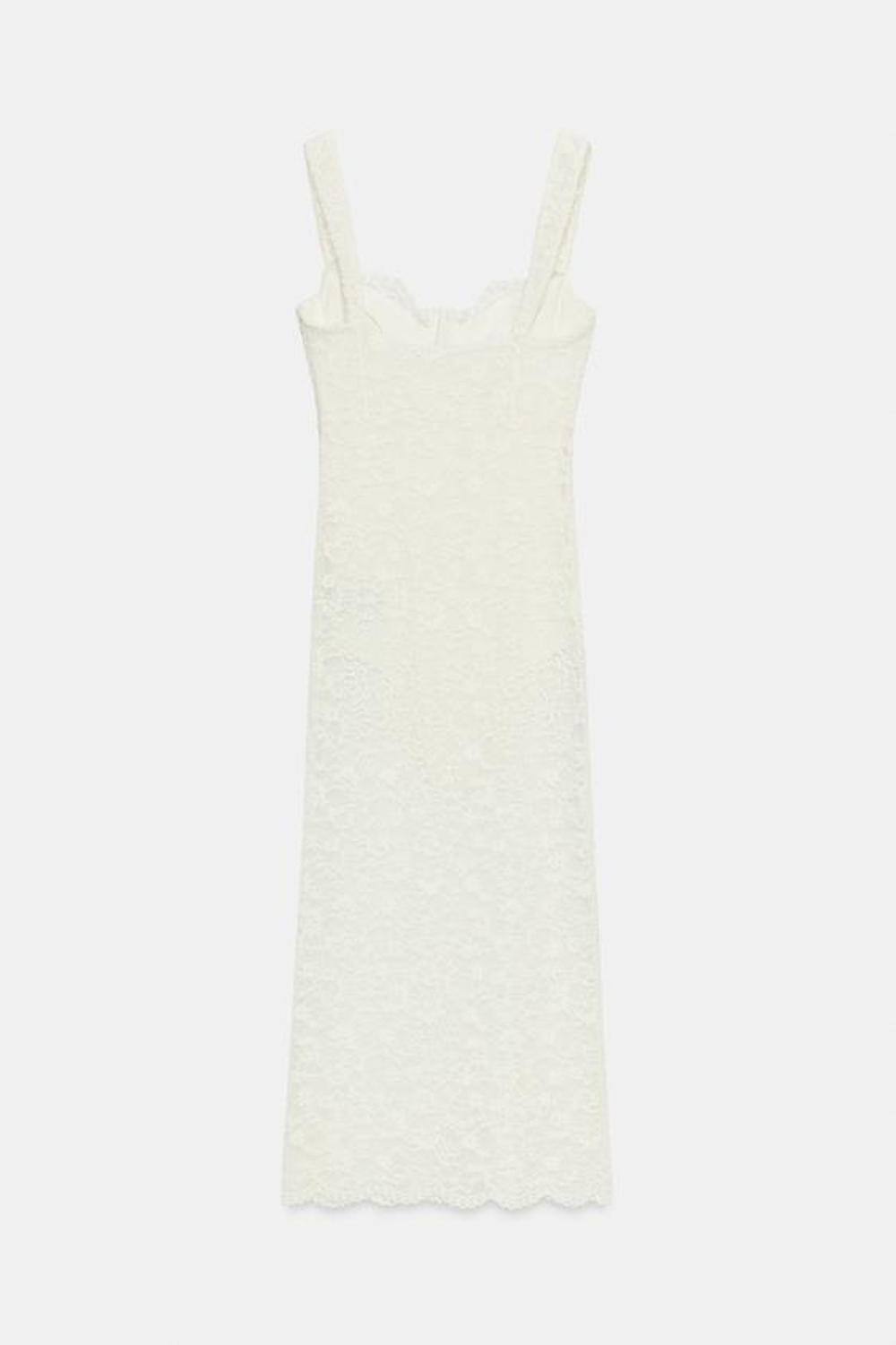 ZARA КРУЖЕВНОЕ ПЛАТЬЕ МИДИ, ЭКРЮ