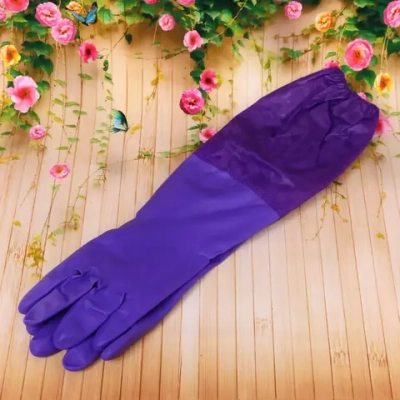 Перчатки пвх «Флора» фиолетовые 50см с флисовой подкладкой и удлиненными рукавами ДоброСад