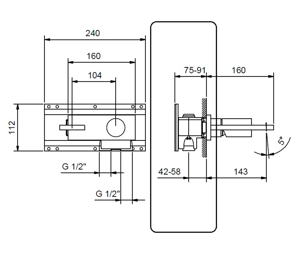 Fantini Встраиваемая часть настенного смесителя на 2 отв. для раковины (излив слева) 22 00 D113A