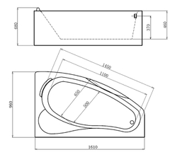 Акриловая ванна Gemy 161х96 G9046OR с гидромассажем
