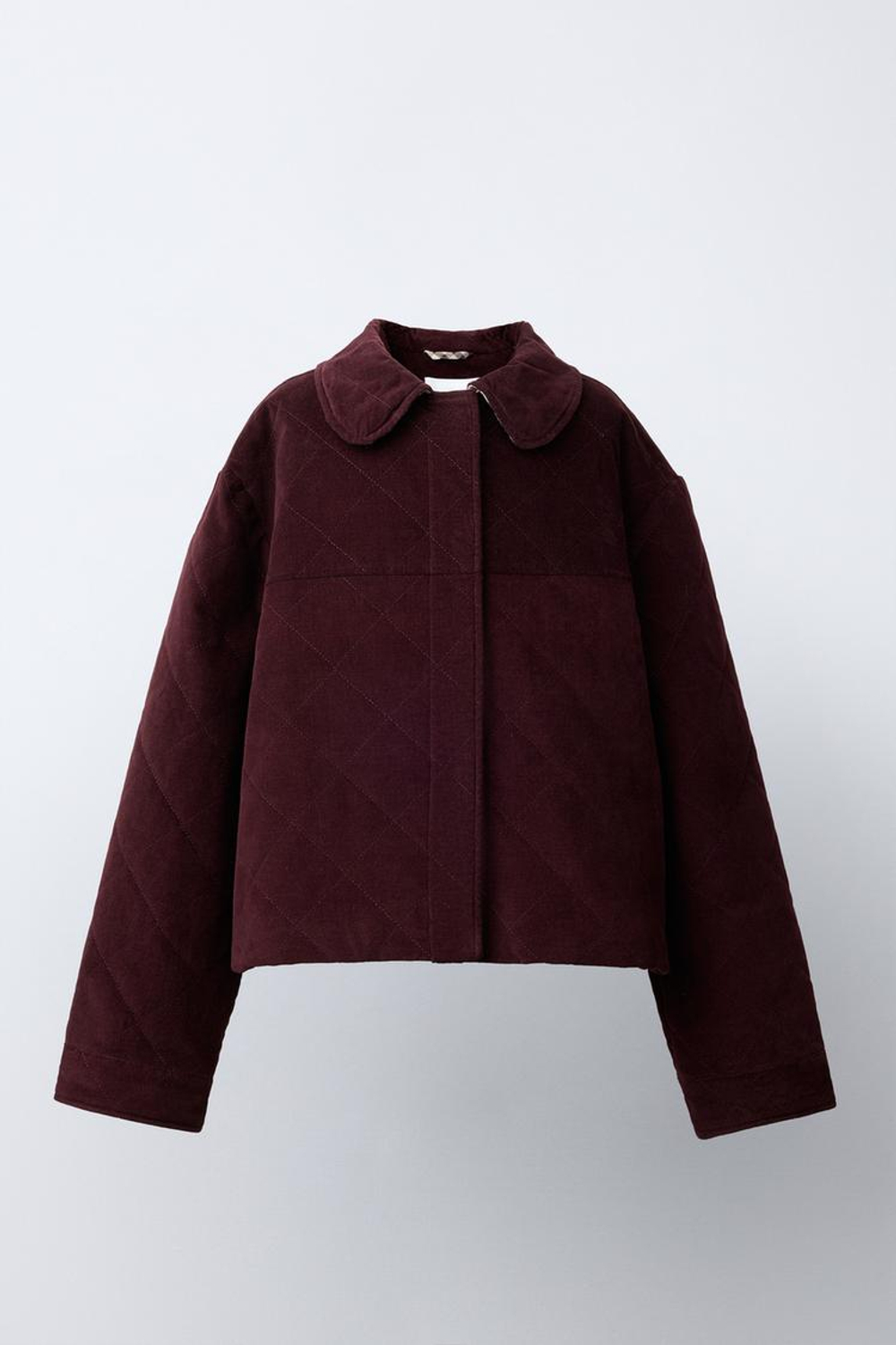 ZARA ВЕЛЬВЕТОВАЯ КУРТКА С КРУГЛЫМ ВОРОТНИКОМ, БУРГУНДИ