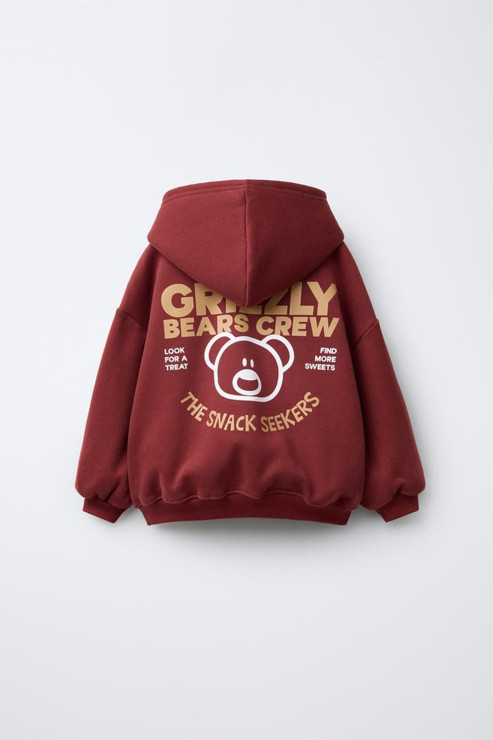 ZARA ХУДИ С КАПЮШОНОМ И ПРИНТОМ «МЕДВЕДЬ», ТЕМНО-ГРАНАТОВЫЙ